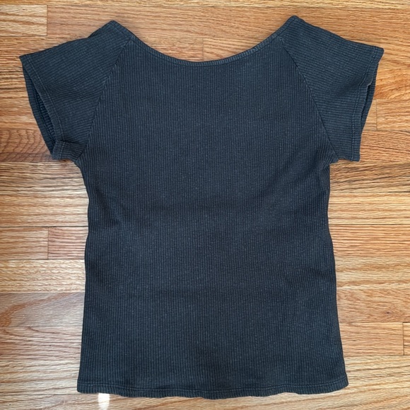 Aerie Ribbed Open Back Scoop Neck Tee S Charcoal Gray - Picture 1 of 3